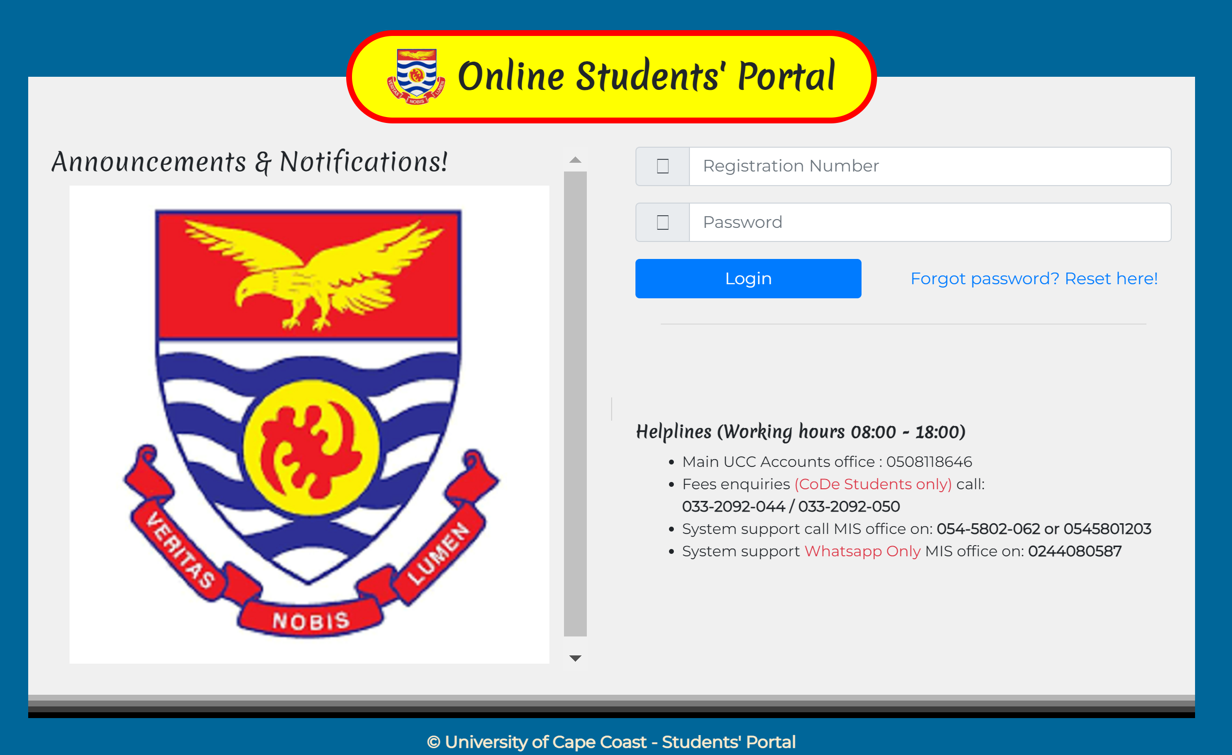UCC Student Portal Results Checking