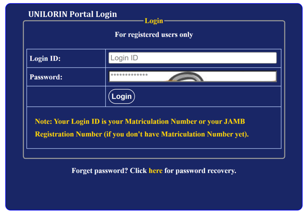 UNILORIN Portal Login